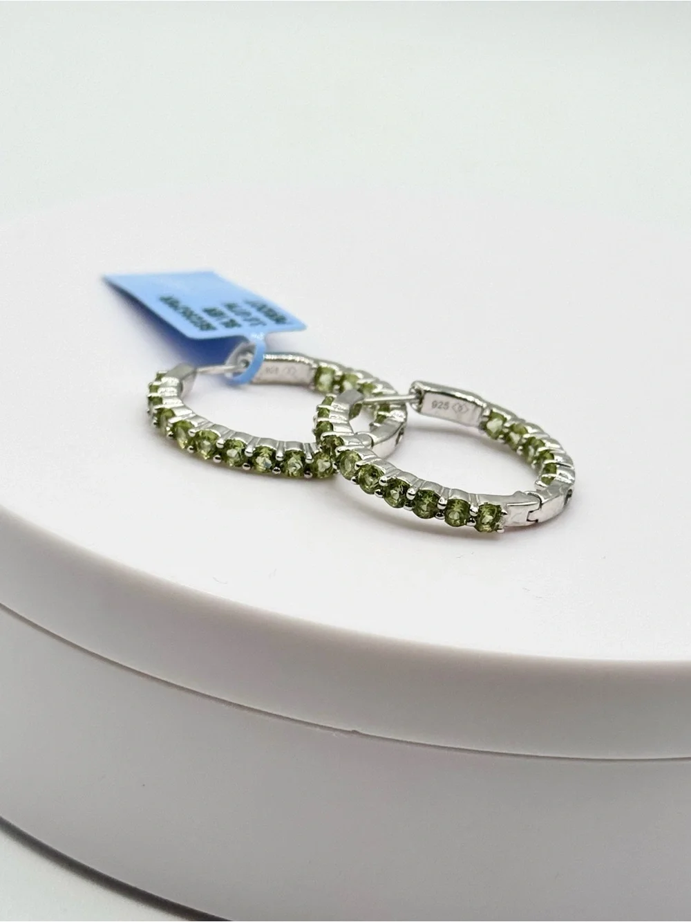 Peridot Accent Sterling Silver Hoop Huggie Earrings